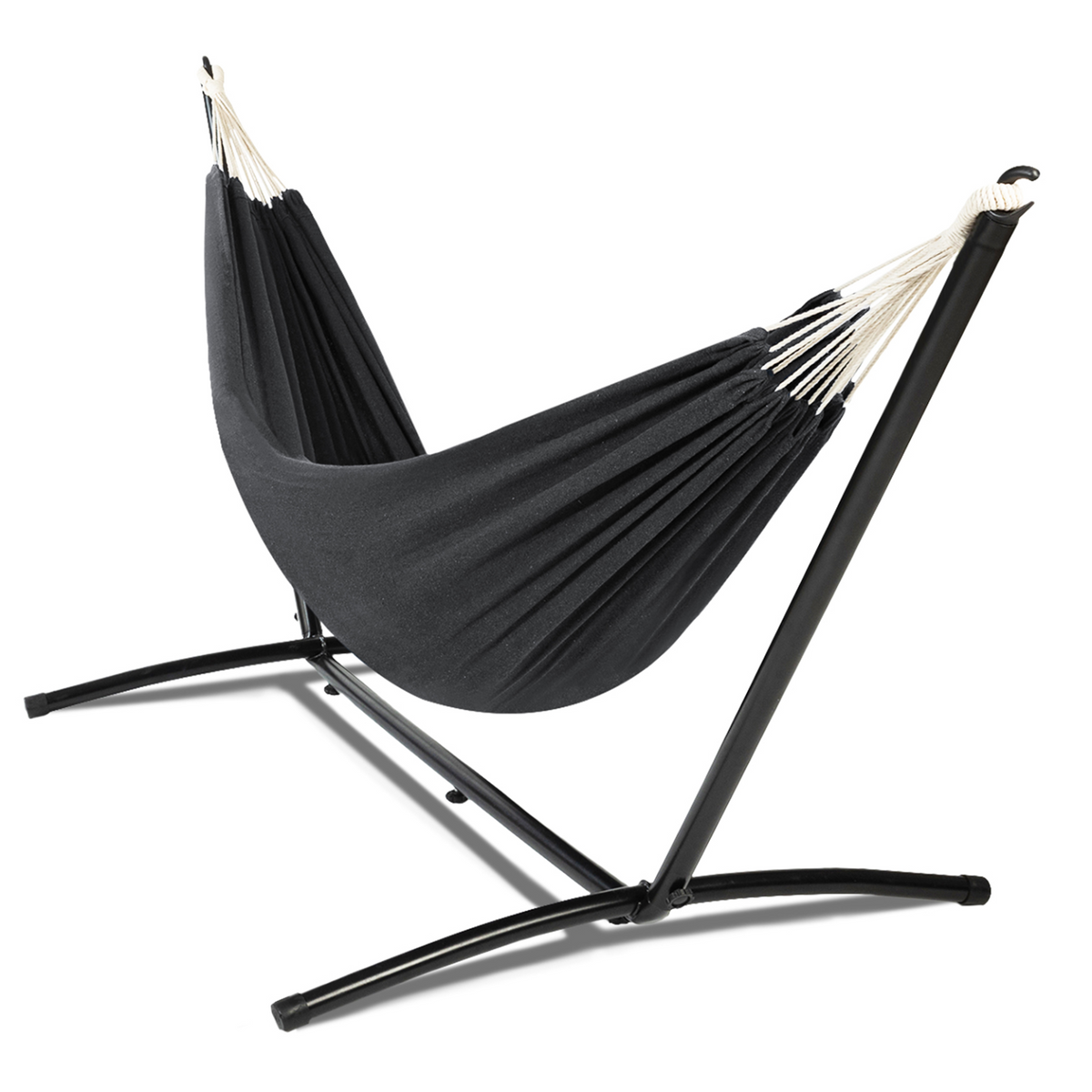 Hamac avec support en métal noir et toile gris anthracite