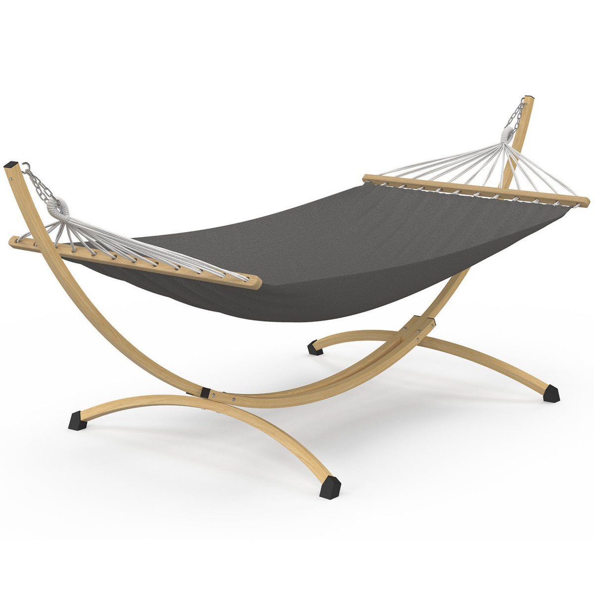 Hamac XL avec support en métal effet bois et toile grise