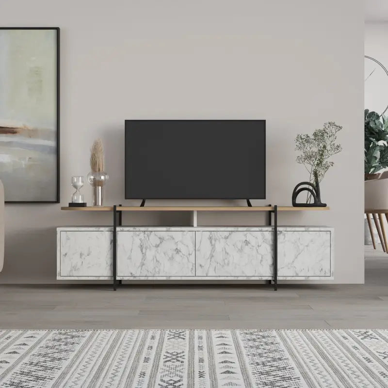 Meuble TV moderne Hanley avec centre multimédia et armoire de rangement 160 cm