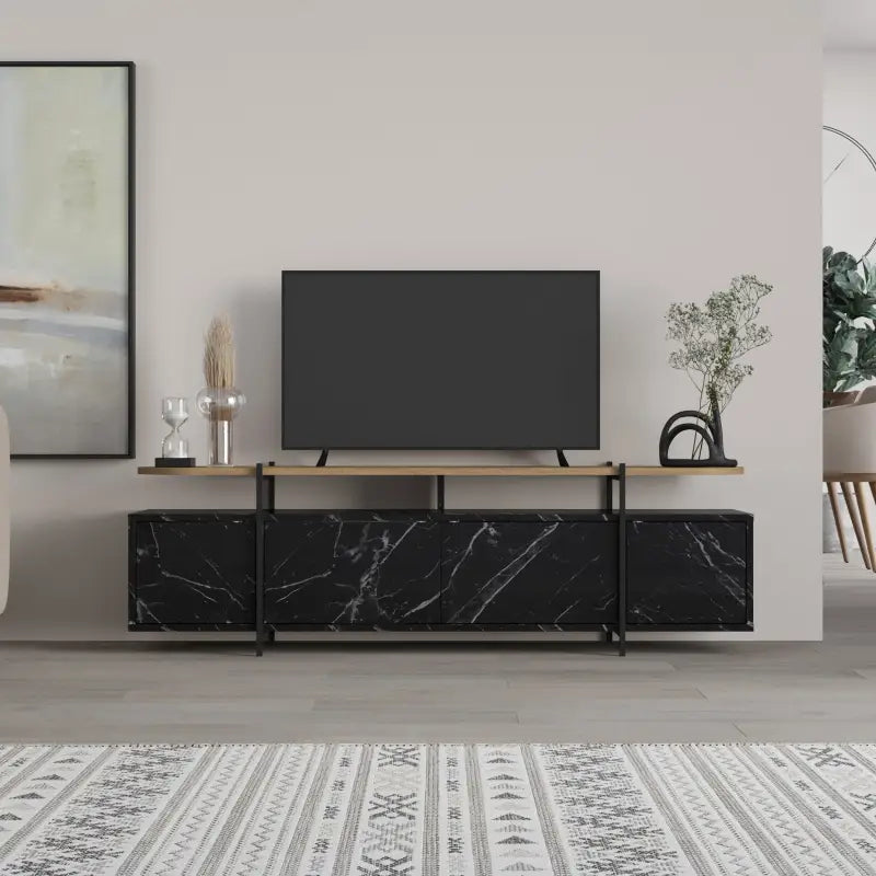 Meuble TV moderne Hanley avec centre multimédia et armoire de rangement 160 cm