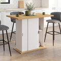Îlot central 4 personnes PAXTON 110 cm à pied central avec rangement blanc et bois, avec plan de travail façon hêtre