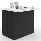Îlot central IVO 100 cm bois noir avec plan de travail effet marbre ALASKA