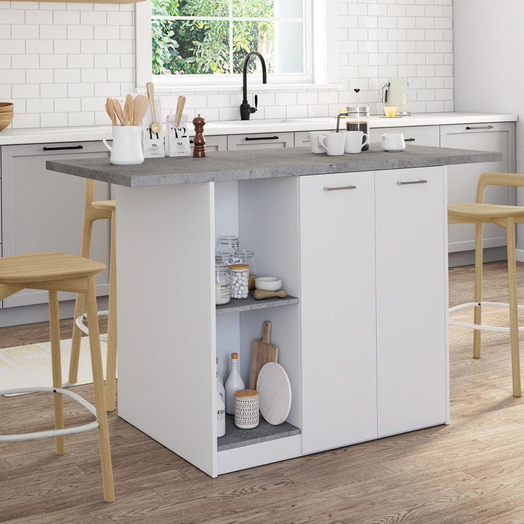 Îlot central BAO 140 cm 4 personnes bois blanc avec plan de travail effet béton