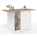 Îlot central BAO 140 cm 4 personnes blanc avec plan de travail façon hêtre