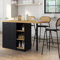 Îlot central CESAR 140 cm pour 5 personnes, bois noir avec plan de travail effet hêtre
