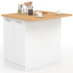 Îlot central IVO 100 cm blanc avec plan de travail décor hêtre