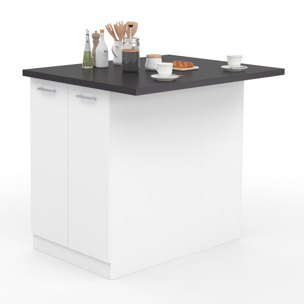 Îlot central IVO 100 cm blanc avec plan de travail gris anthracite