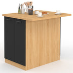 Îlot central IVO 100 cm bois façon hêtre, portes noires avec plan de travail
