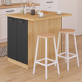 Îlot central IVO 100 cm bois façon hêtre, portes noires avec plan de travail