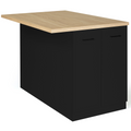 Îlot central IVO 120 cm bois noir avec plan de travail façon hêtre