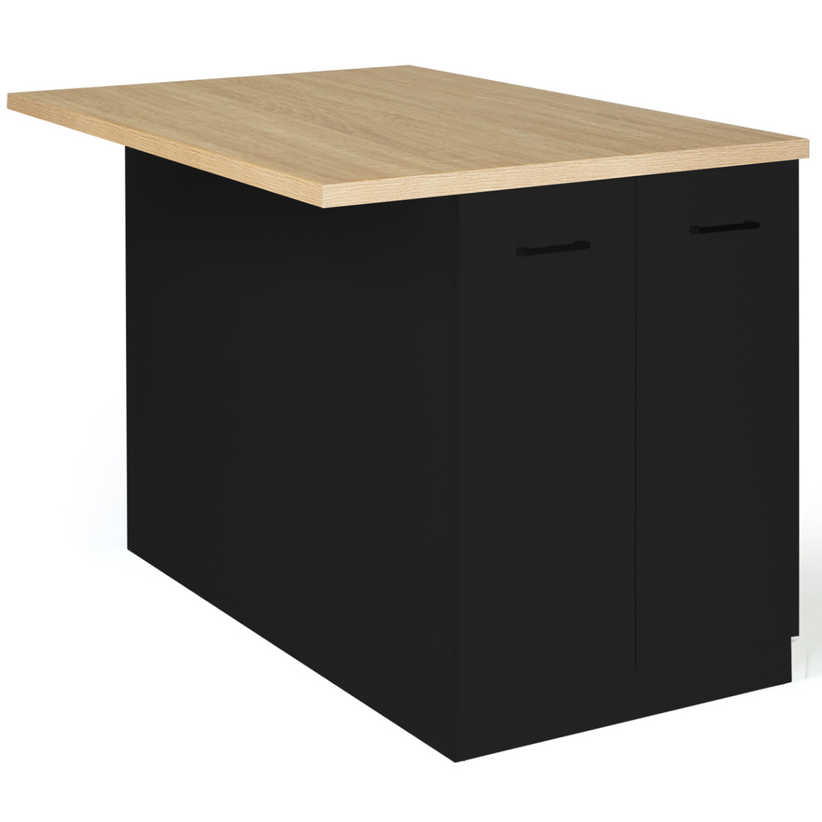 Îlot central IVO 120 cm bois noir avec plan de travail façon hêtre