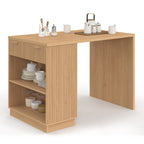 Îlot central mange-debout 4 personnes JULIETTE 130 cm lattes tasseaux bois coloris chêne