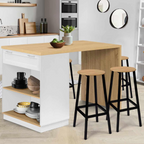 Îlot central mange-debout 4 personnes VITO 130 cm blanc et plateau bois