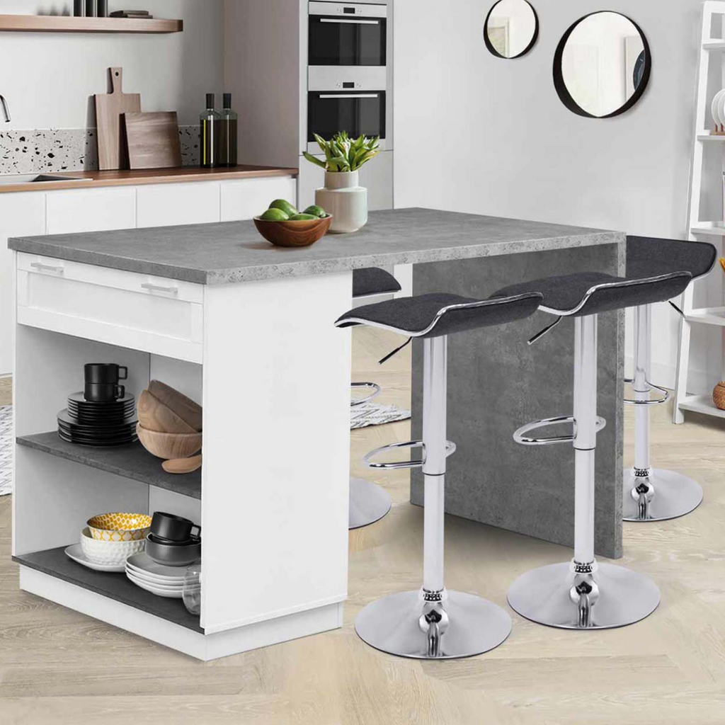 Îlot central mange-debout 4 personnes VITO 130 cm blanc et plateau effet béton