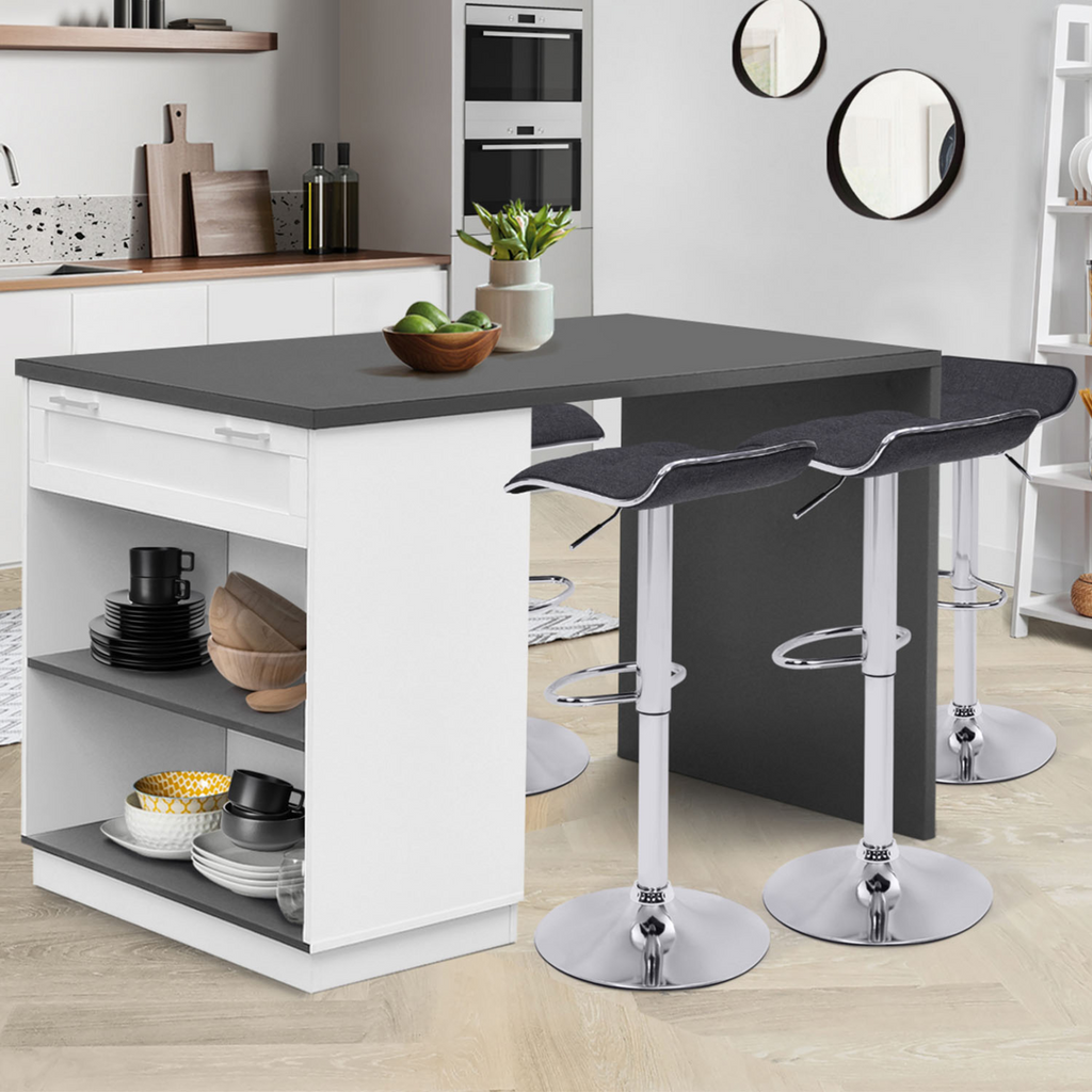 Îlot central mange-debout 4 personnes VITO 130 cm blanc et plateau gris