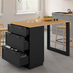 Îlot central mange-debout 4 personnes VITO 130 cm avec casserolier 3 tiroirs noir et plateau bois