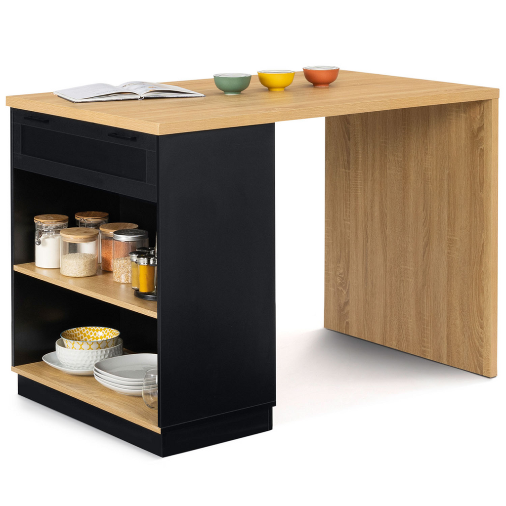 Îlot central mange-debout 4 personnes VITO 130 cm noir et plateau bois
