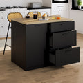 Îlot central TIBO 110 cm, casserolier 3 tiroirs noir, avec plan de travail décor hêtre