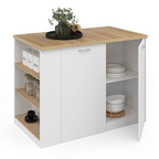Îlot central TIBO 120 cm bois blanc avec plan de travail façon hêtre