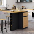 Îlot central TINO 120 cm avec range-bouteilles 4 personnes bois noir avec plan de travail façon hêtre