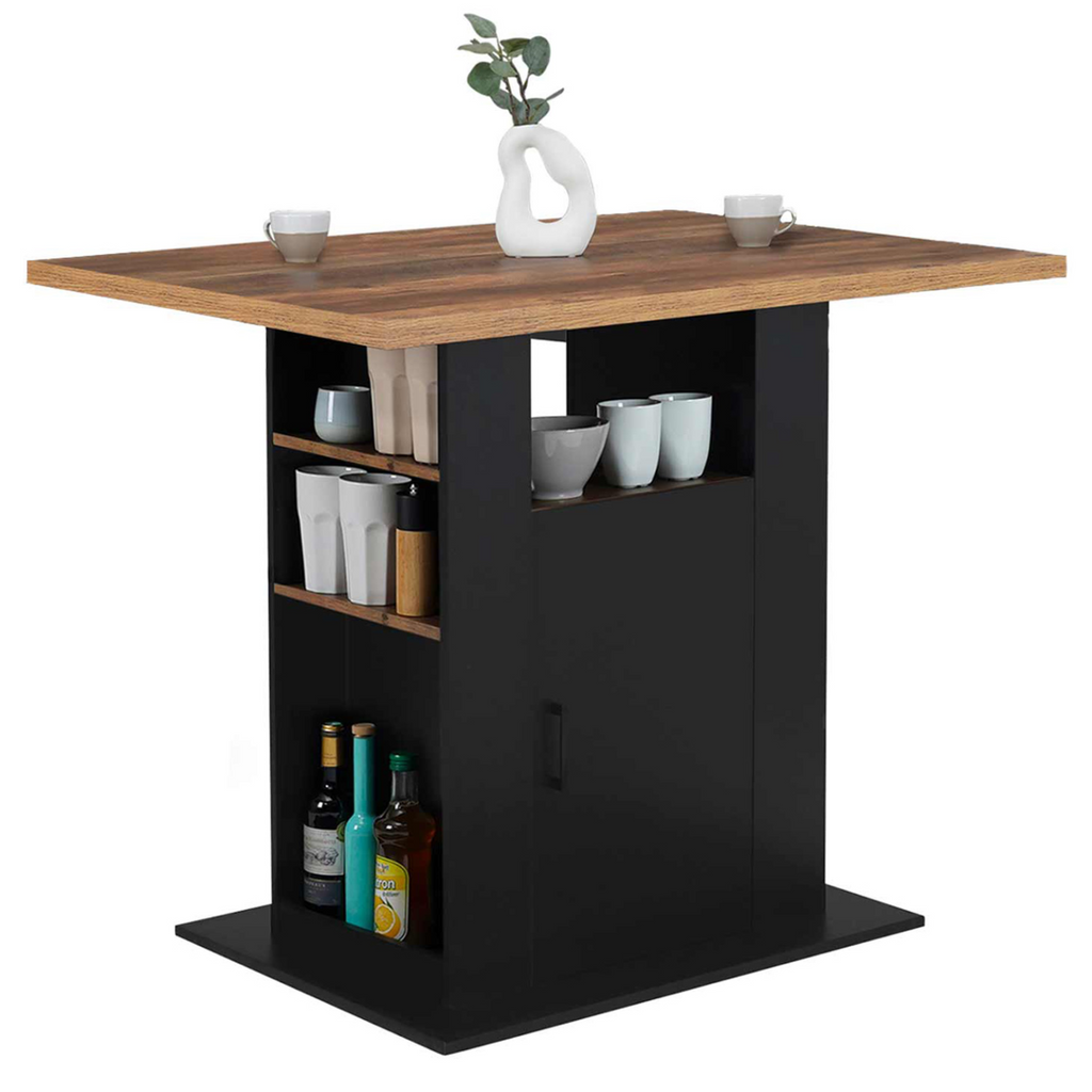 Îlot central UGO 110 cm bois noir et effet bois foncé HAWKINS avec rangements