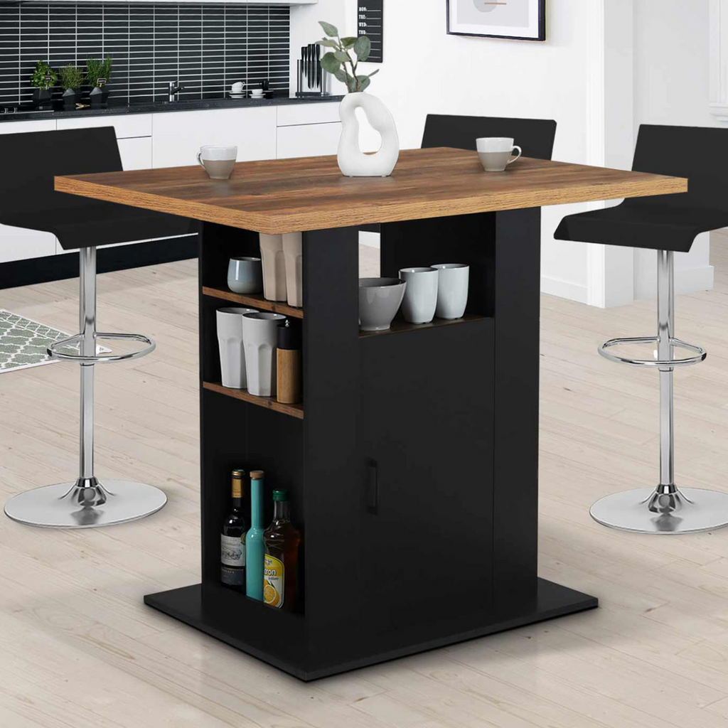 Îlot central UGO 110 cm bois noir et effet bois foncé HAWKINS avec rangements