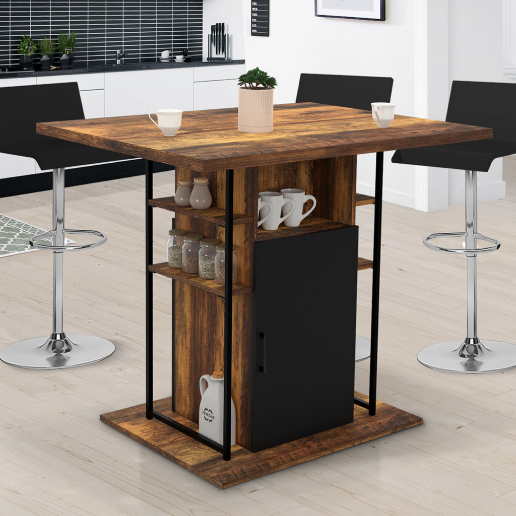 Îlot central UGO 110 cm bois noir et effet bois foncé HAWKINS avec rangements design industriel