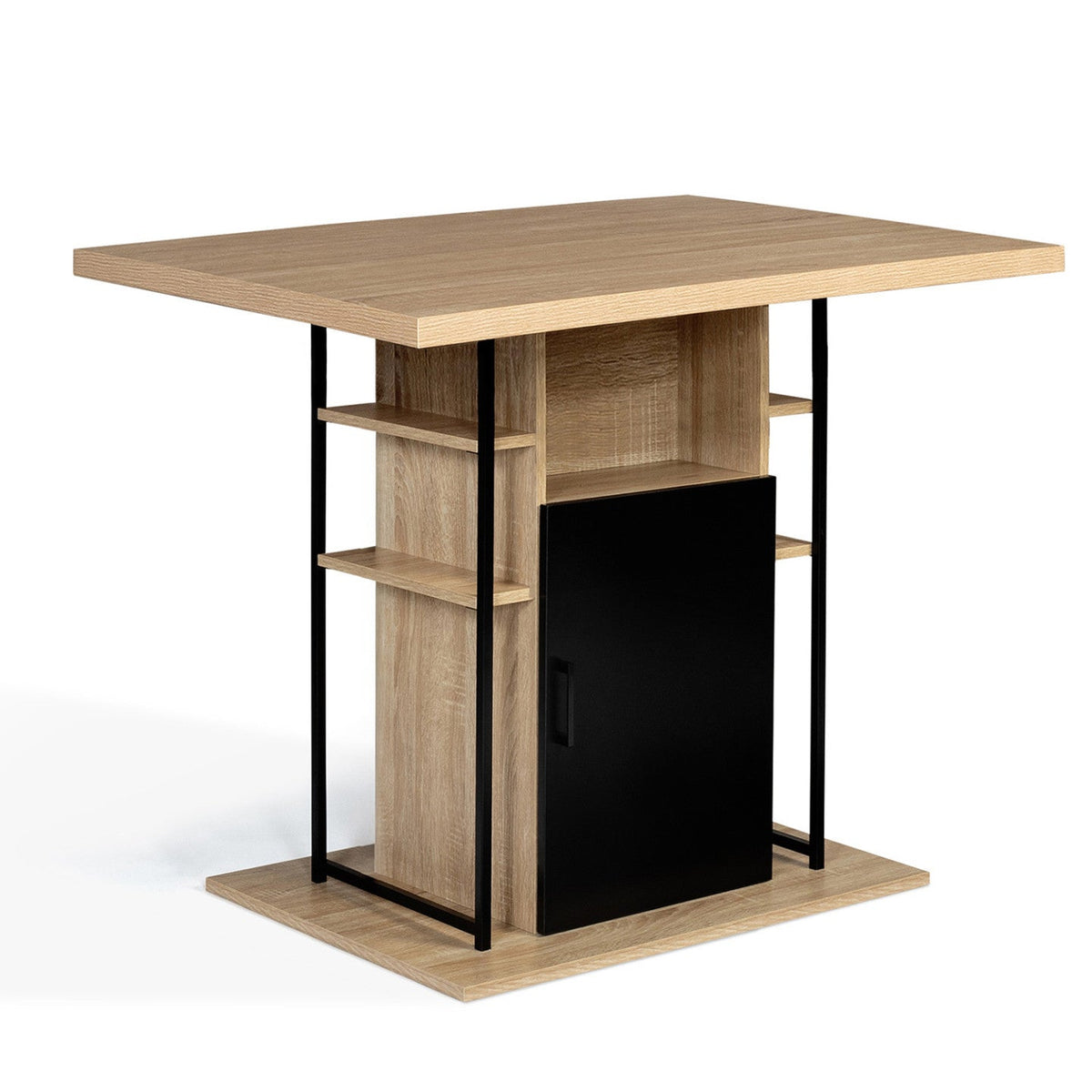 Îlot central UGO 110 cm bois noir et imitation hêtre avec rangements design industriel