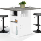 Îlot central UGO 110 cm plateau effet béton et blanc avec rangements