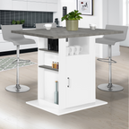Îlot central UGO 110 cm plateau effet béton et blanc avec rangements