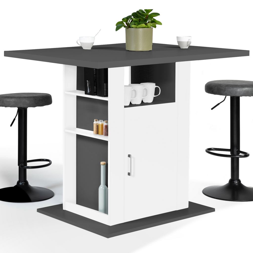 Îlot central UGO 110 cm plateau bois gris et blanc avec rangements