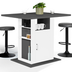 Îlot central UGO 110 cm plateau bois gris et blanc avec rangements