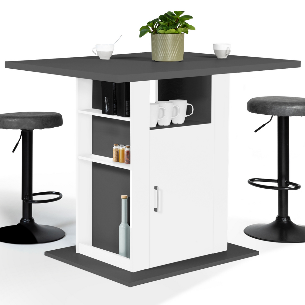 Îlot central UGO 110 cm plateau bois gris et blanc avec rangements