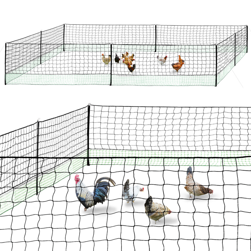 Kit filet à poules 24 m avec porte, 9 piquets double pointe