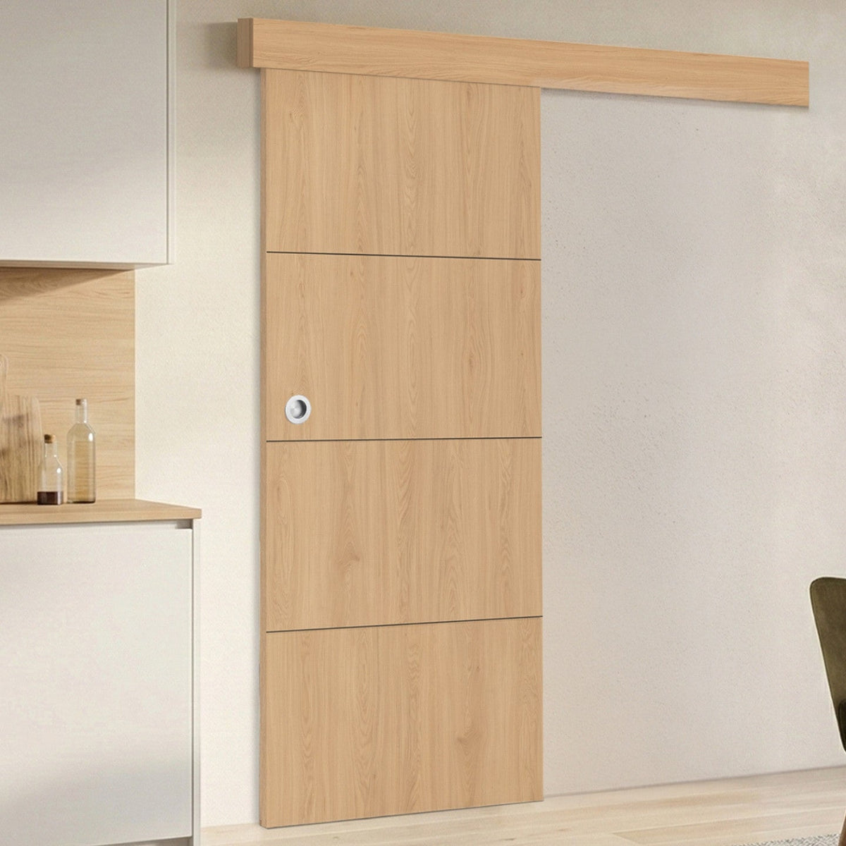 Kit de porte coulissante effet bois 83 cm avec rail et fixations