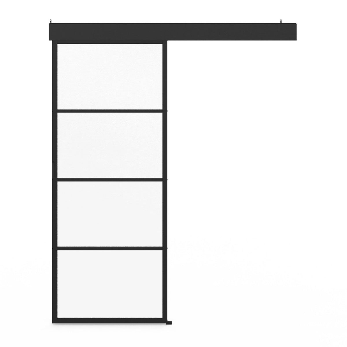 Kit porte coulissante vitrée en verre trempé 83 cm, métal et MDF, avec rail et fixations