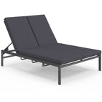 Lit bain de soleil double, transat de jardin 2 places inclinable, chaise longue en acier avec matelas gris anthracite