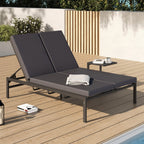 Lit bain de soleil double, transat de jardin 2 places inclinable, chaise longue en acier avec matelas gris anthracite