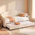 Lit banquette gigogne coquillage AMANDA 2 x 90 x 190 cm avec 2 sommiers velours beige