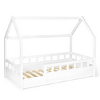 Lit cabane enfant 80 x 160 cm NEREE blanc avec sommier et barrières