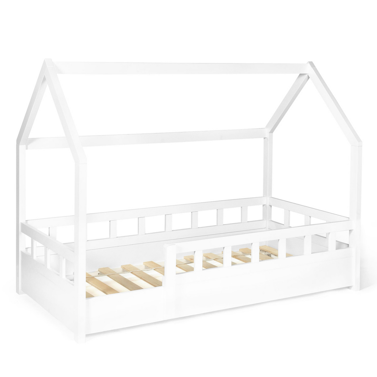 Lit cabane enfant 80 x 160 cm NEREE blanc avec sommier et barrières