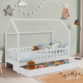 Lit cabane enfant 80 x 160 cm NEREE blanc avec 1 tiroir gigogne et de rangement