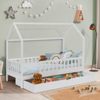 Lit cabane enfant 80 x 160 cm NEREE blanc avec 1 tiroir gigogne et de rangement