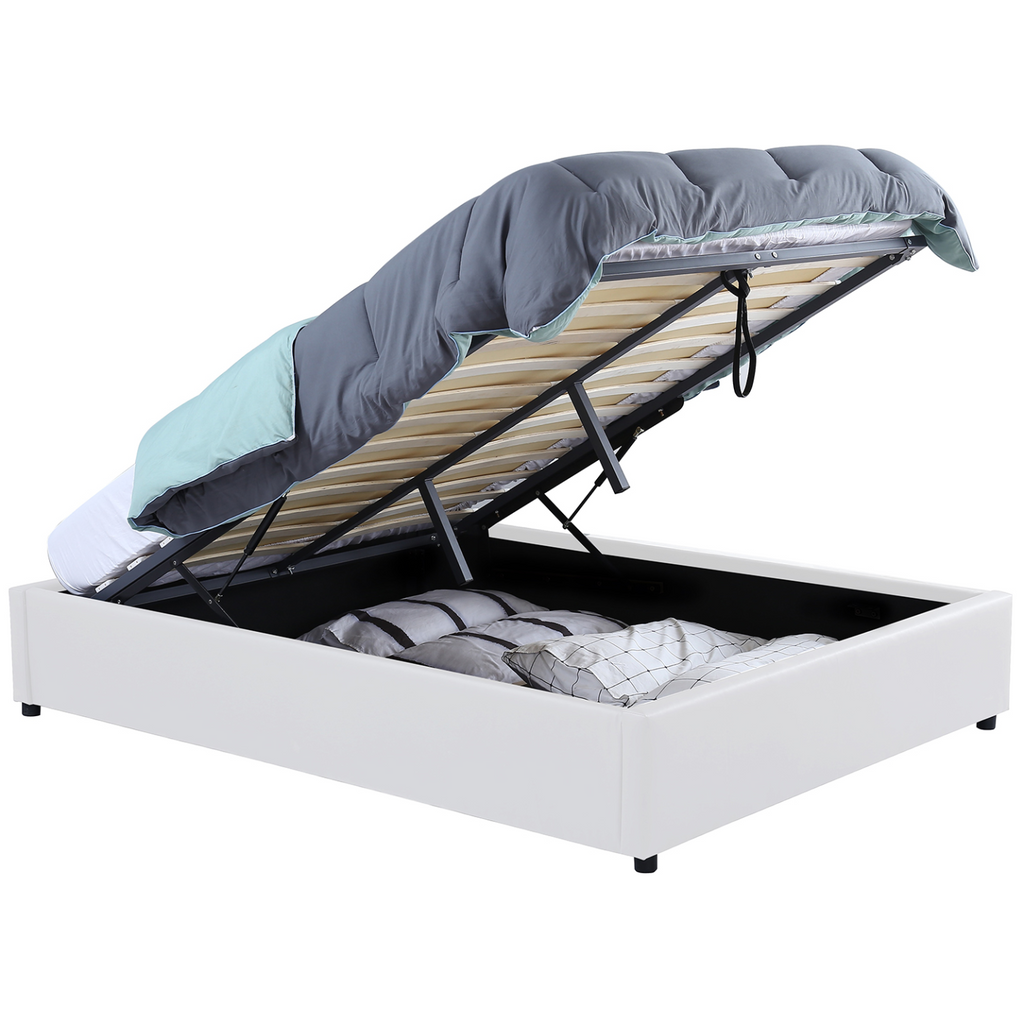 Lit coffre double MIAMI avec sommier 140 x 190 cm PVC blanc