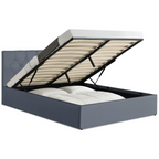Lit coffre double AUSTIN avec tête de lit et sommier 140 x 190 cm PVC gris