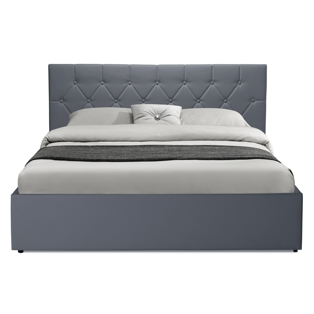 Lit coffre double AUSTIN avec tête de lit et sommier 160 x 200 cm PVC gris