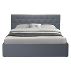 Lit coffre double AUSTIN avec tête de lit et sommier 160 x 200 cm PVC gris