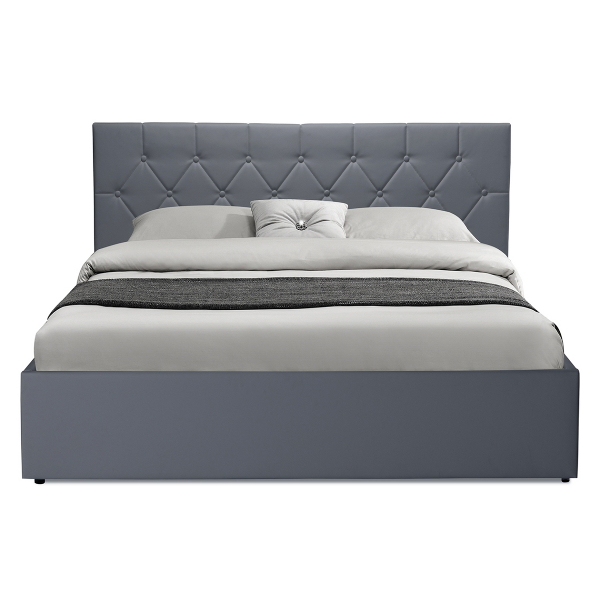 Lit coffre double AUSTIN avec tête de lit et sommier 160 x 200 cm PVC gris