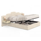 Lit coffre double CLOUD avec tête de lit matelassée + tables de chevet intégrées et sommier 160 x 200 cm velours beige