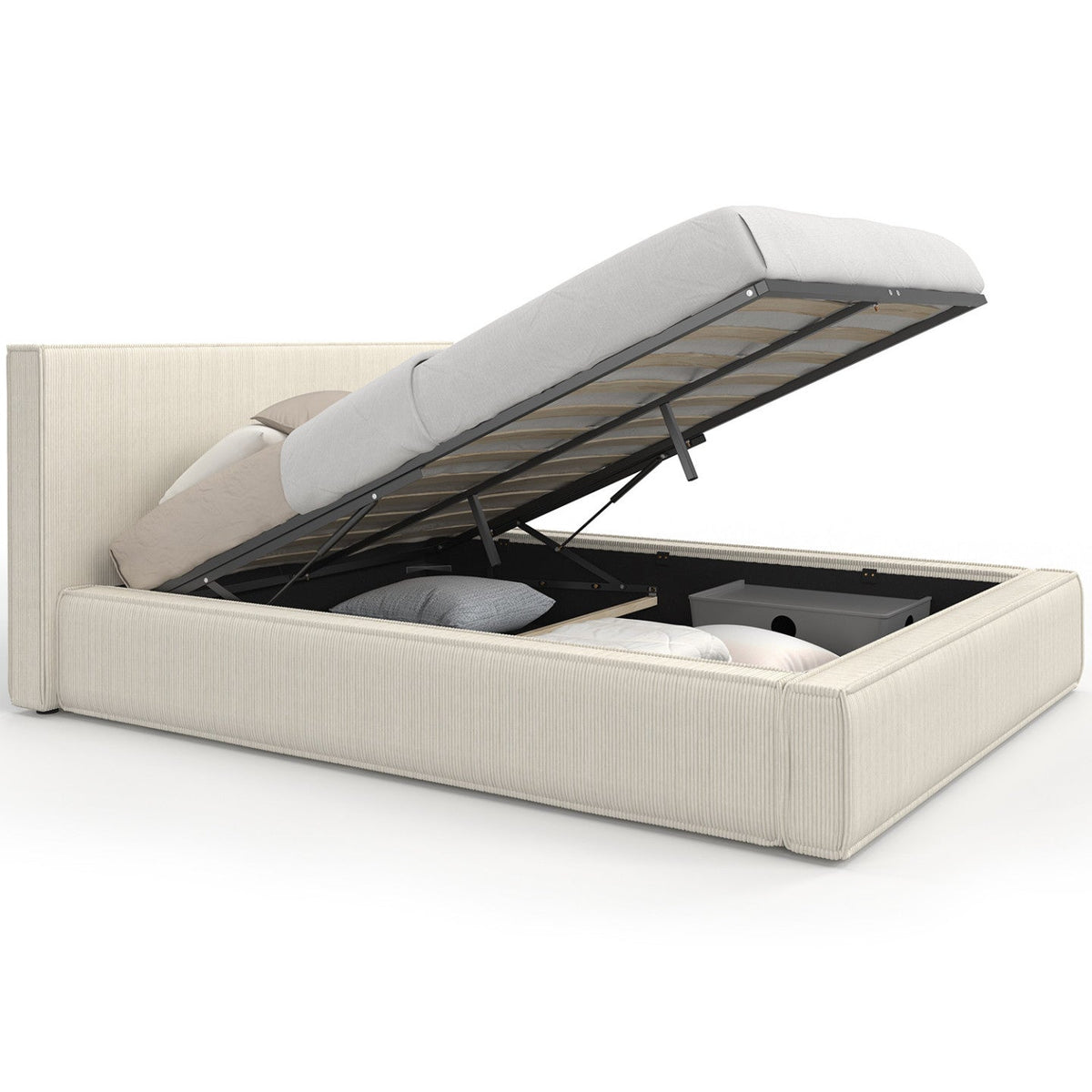 Lit coffre double JADE avec sommier 140 x 190 cm velours côtelé beige
